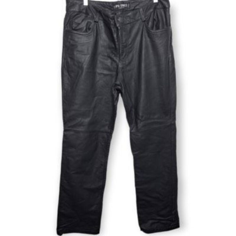 Periscope PS-3983 100% Leather Straight Leg Pants Black Grunge Bikercore Size 11